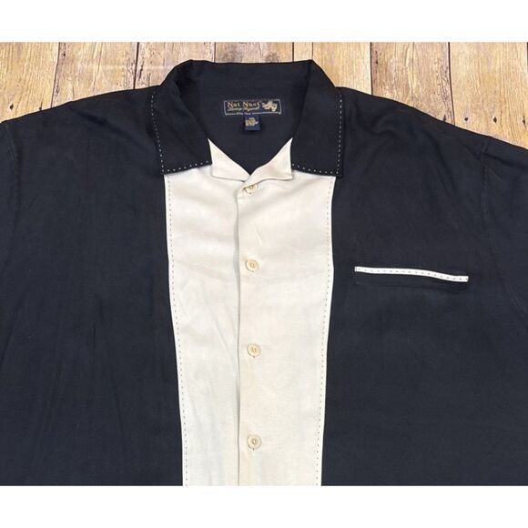 Nat Nast Silk Shirt XXL 2XL Black Beige Tony Soprano Bowling Shirt - Picture 1 of 8